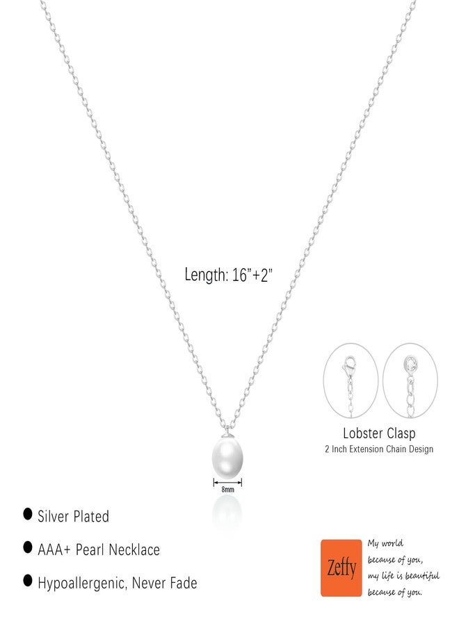Zeffy Dainty Silver Single Pearl Necklace Simple Pearls Pendant Choker for Women Trendy Silver Necklace Jewelry Gifts - Image 2